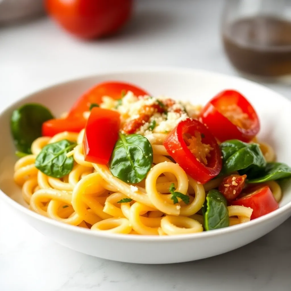 Bell Pepper and Spinach Pasta Salad